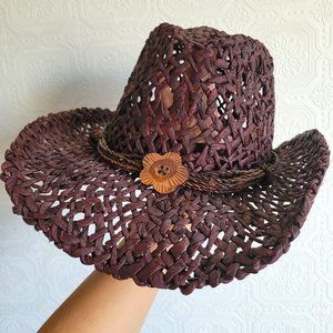 Women's Conner Handwoven Raffia Hat - Dark Brown - One Size